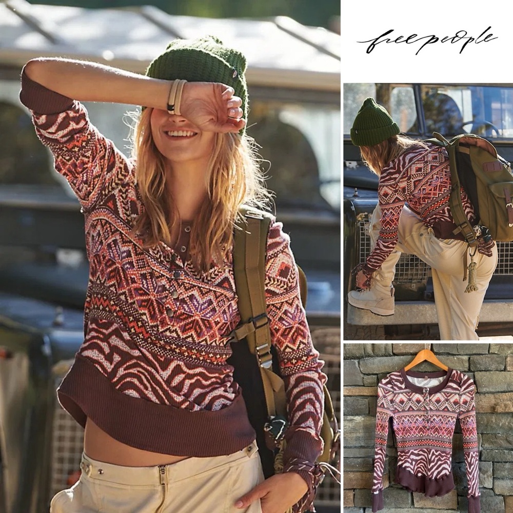 Free People Movement Rare Rally Printed Thermal Layer Long Sleeve - Size M